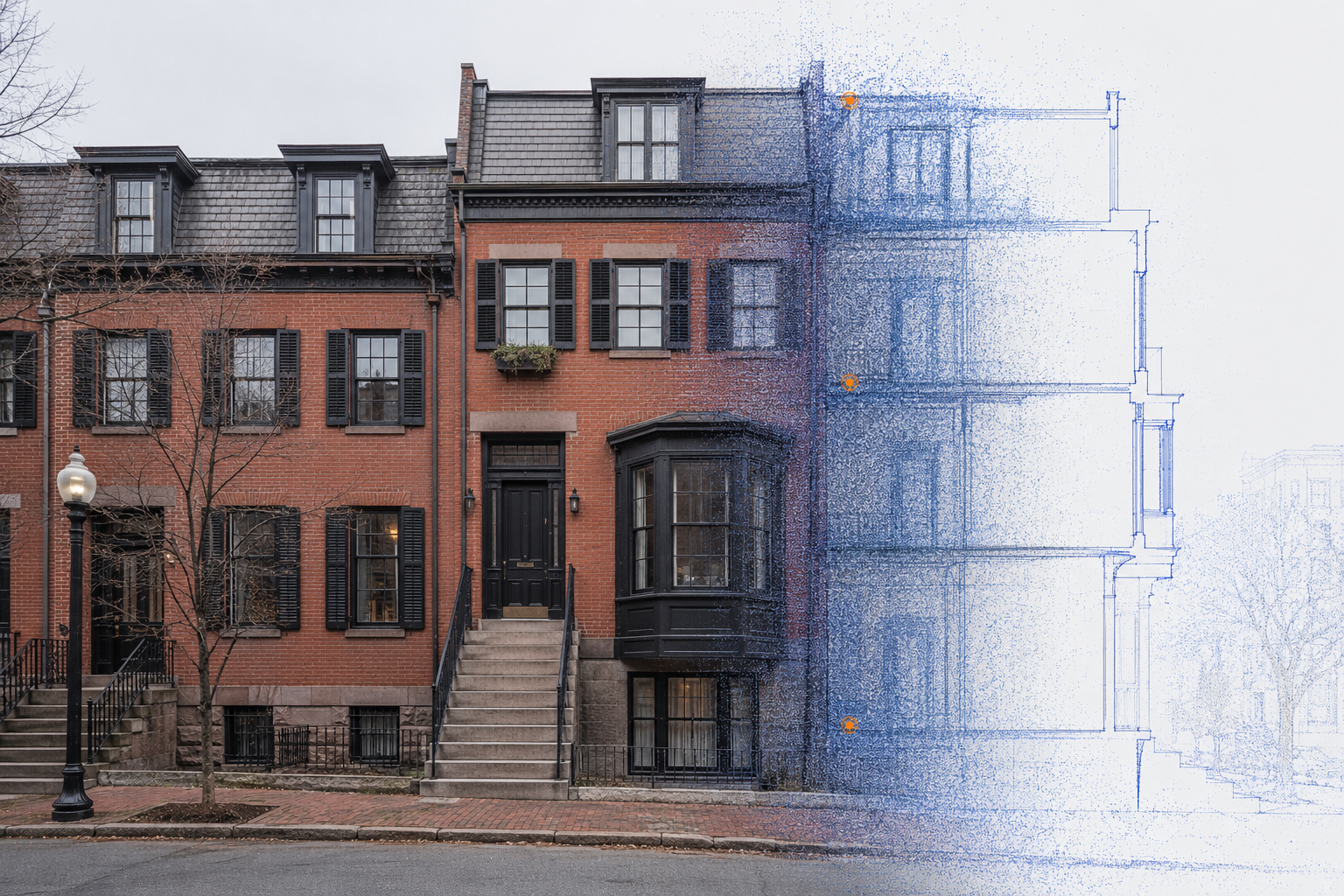 A Boston brick townhouse transitioning into a precise spatial-capture study